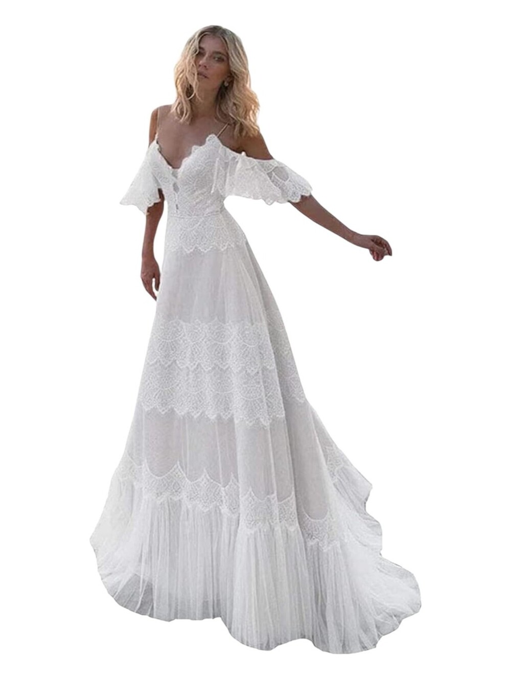 Bohemian Off Shoulder Wedding Dress, Perfect For a Beach Wedding! Size Small. - Picture 13 of 14